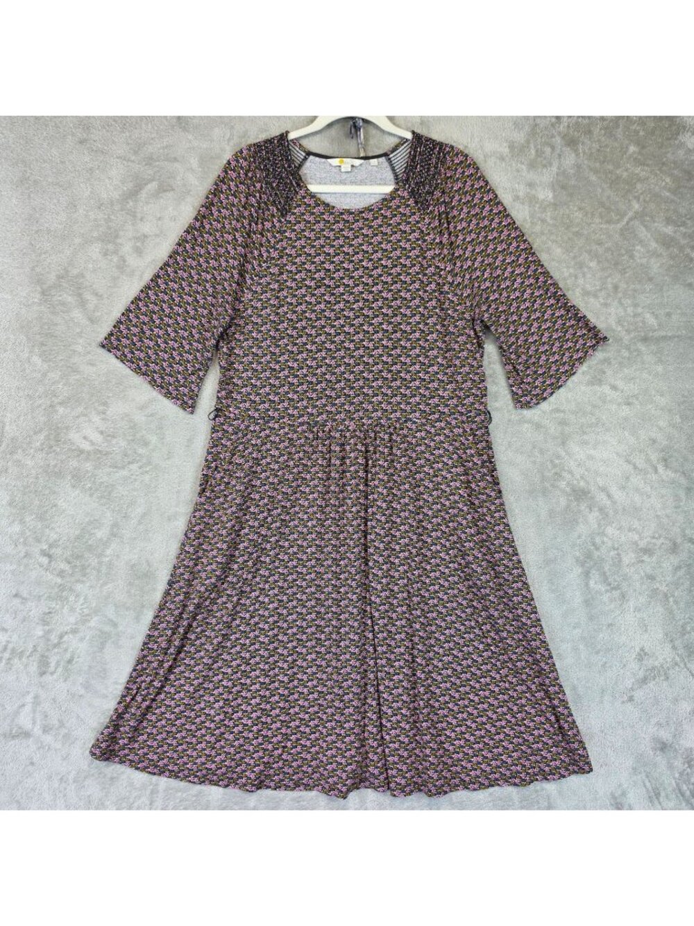 Boden Dress Womens 14L Tall Multicolor Floral Round 3/4 Sleeve Fit & Flare Midi